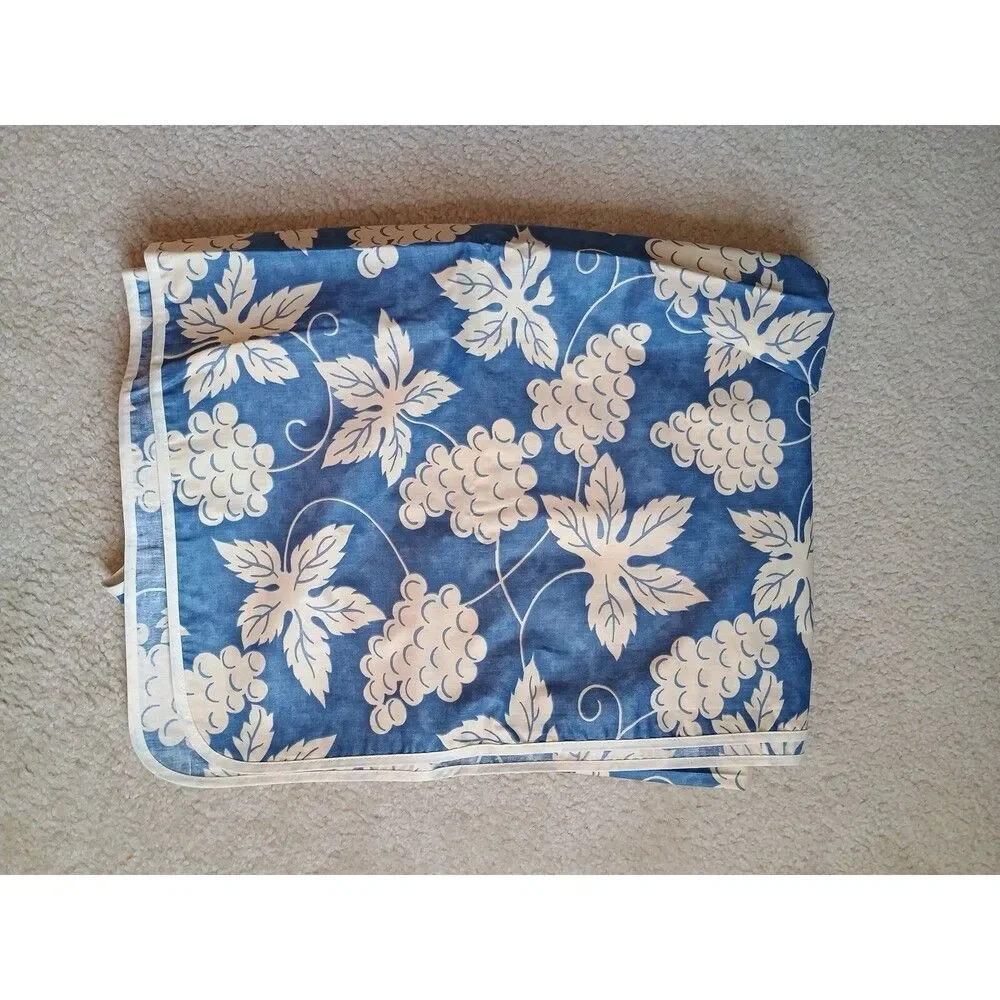 Tablecloth Large Rectangle Blue White Grapes Country 96x58 + 8 Napkins